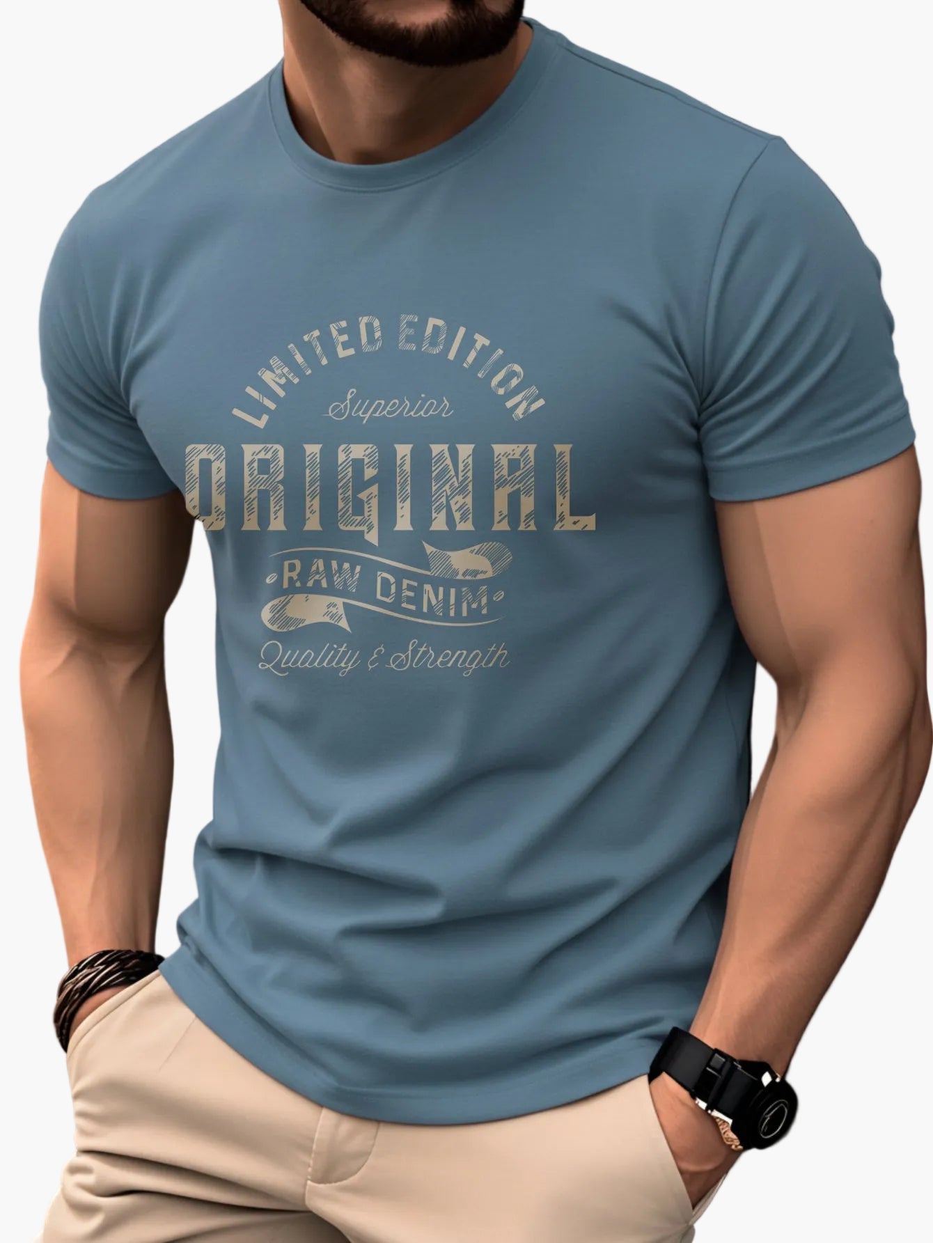 T-shirt Homme Casual Style Vintage Imprimé "Original Raw Denim" – Mode Quotidienne et Décontractée