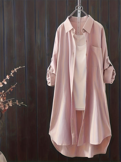 Langes Hemdblusenkleid im lässigen Stil für Damen, ideal für Frühling und Sommer  