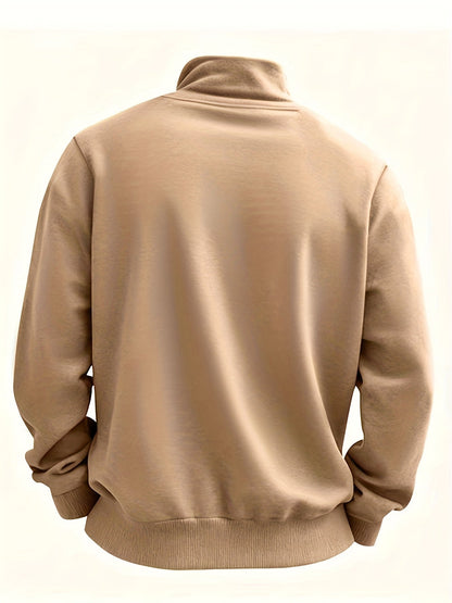 Sweat-shirt Homme Col Montant Zippé avec Poche Poitrine Couleur Unie