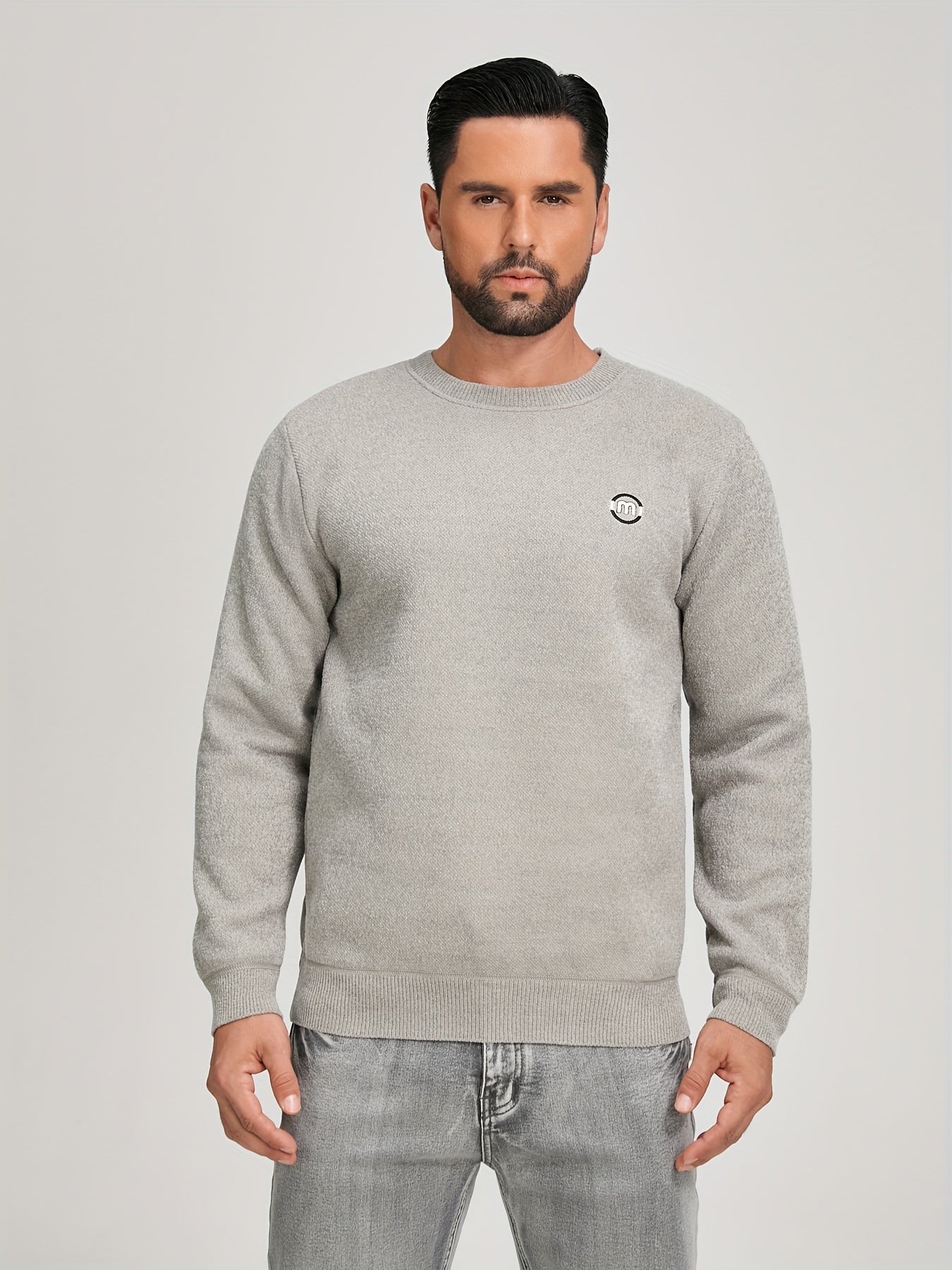Sweat-shirt polaire homme à col rond, doublure chaude et côtelée, pull uni décontracté