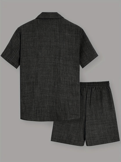 Ensemble décontracté haut et short pour homme, style été, col à revers, idéal loisirs et vacances