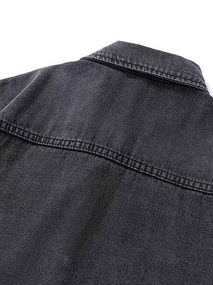 Surchemise Homme Décontractée en Jean à Manches Longues et Poches Poitrine
