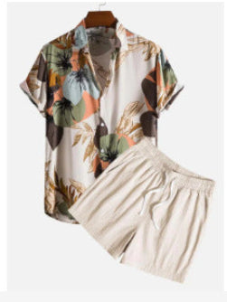 Afslappet herresæt med grafisk stil, kortærmet skjorte og shorts til sommer