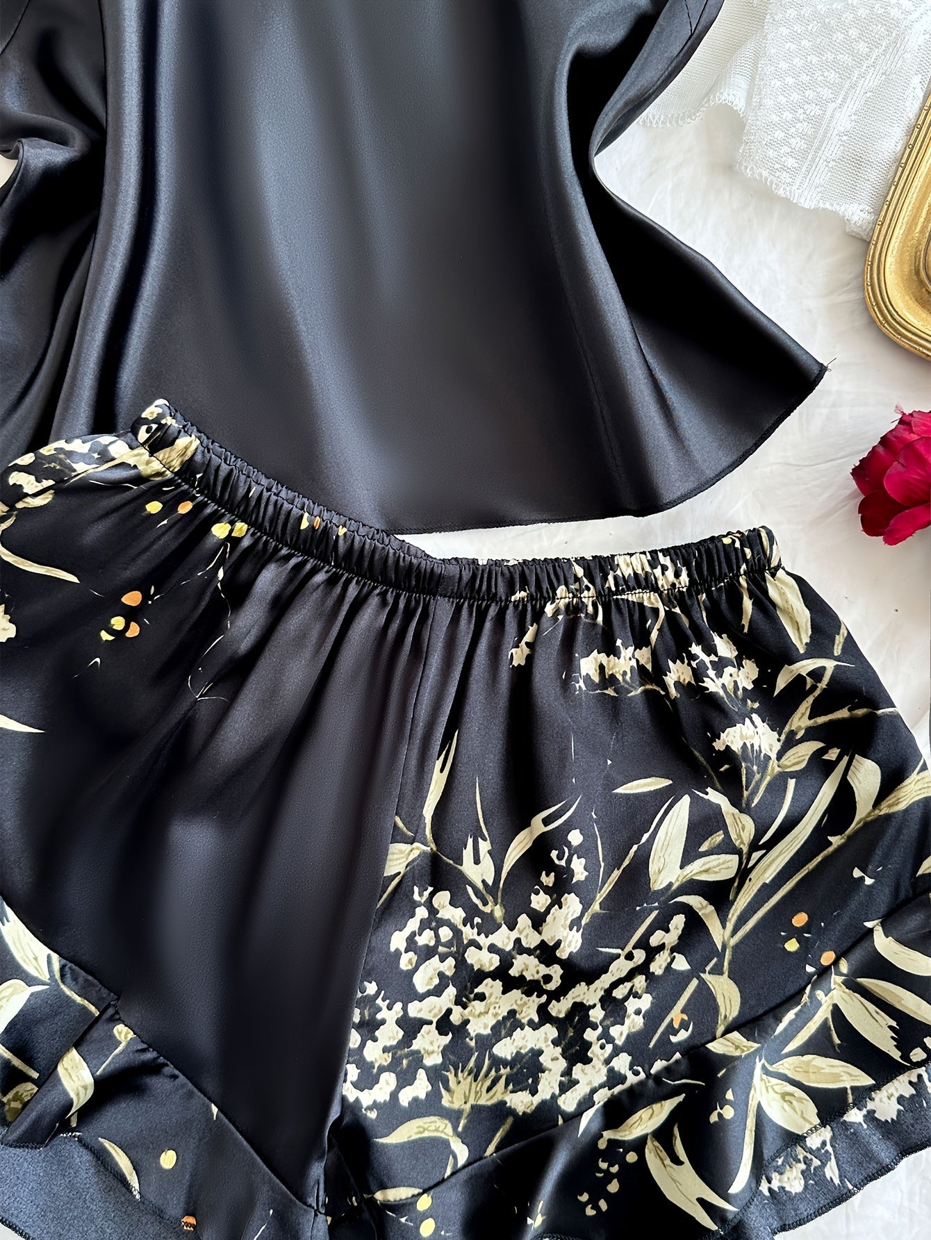 Pyjama Femme Style Élégant Décontracté à Bretelles Imprimé Fleuri – Ensemble Haut et Short d'Été