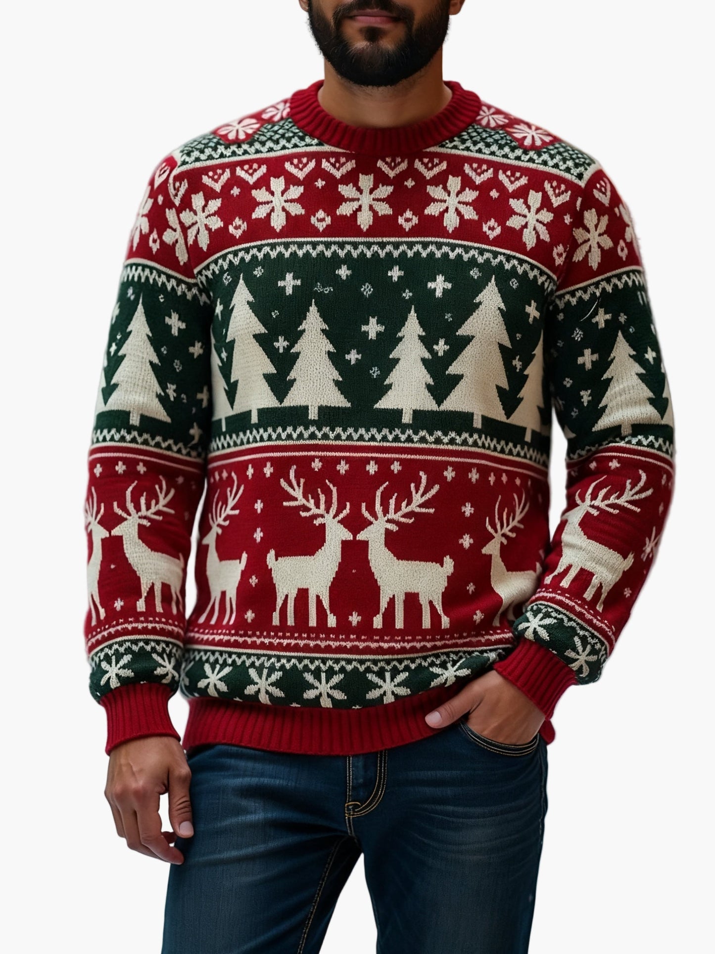 Męski sweter świąteczny z festiwalowymi wzorami na święta i zimę