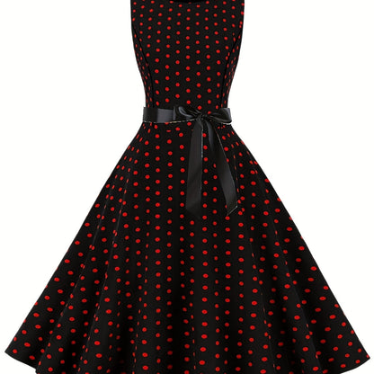 Vestido vintage sin mangas con lunares para mujer, estilo retro acampanado, ideal para el verano y ocasiones especiales