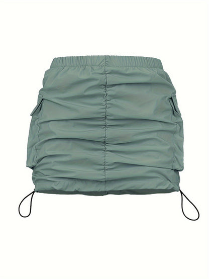 Jupe Mini Cargo Femme Style Urbain avec Fronces et Poches Utilitaires