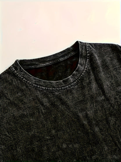 Sweat-shirt Unisexe Noir Délavé Manches Longues Motif Étoile Style Décontracté