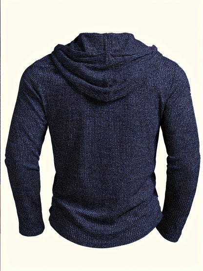 Pull à Capuche Homme en Maille Texturée Bleu Marine Style Henley