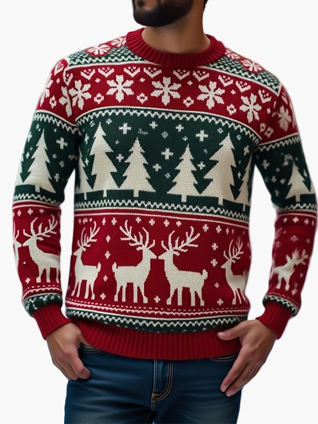 Męski sweter świąteczny z festiwalowymi wzorami na święta i zimę