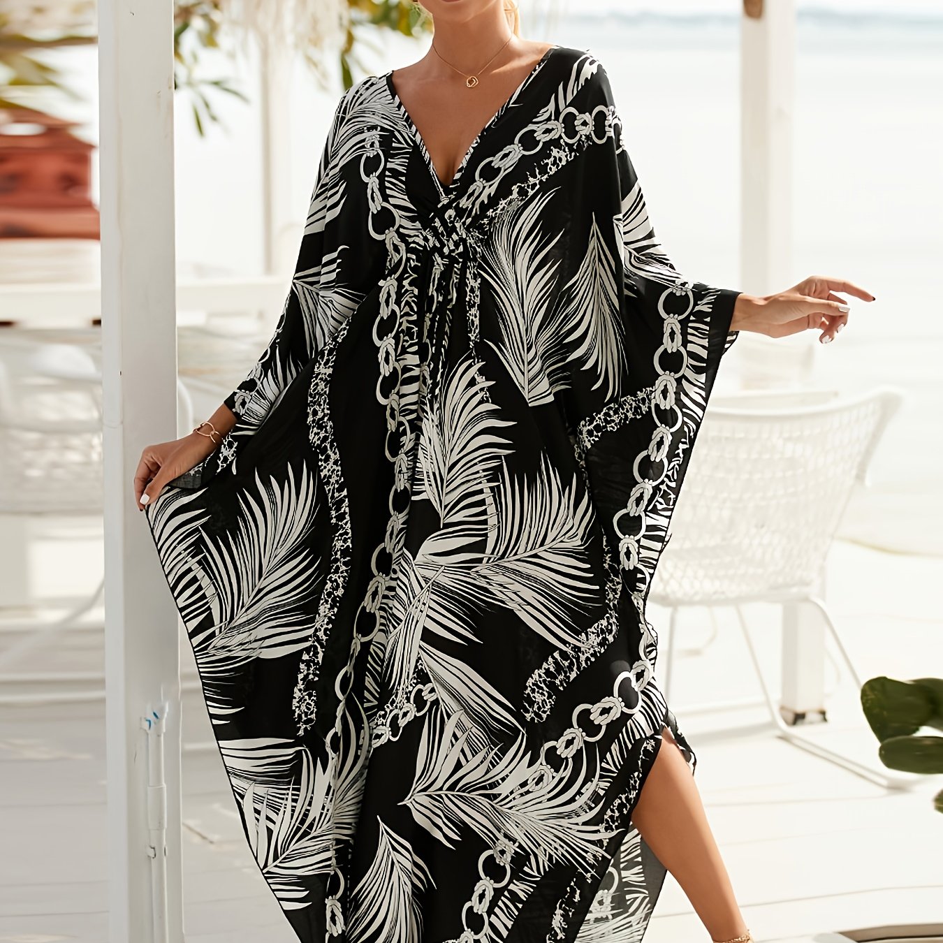 Kaftán largo de playa para mujer estilo resort tropical chic