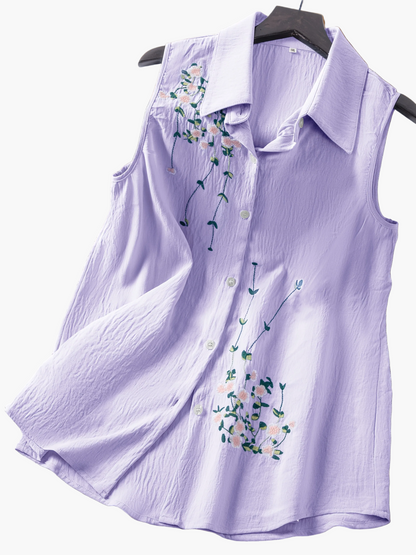 Chemisier sans manches femme style élégant avec broderie florale - Usage quotidien ou bureau