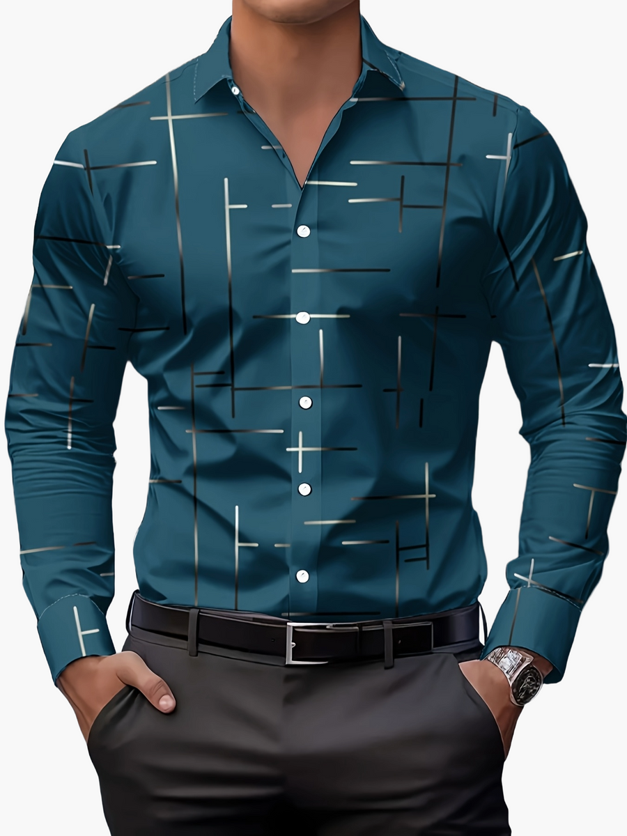Elegante herenoverhemd met grafisch patroon, casual business stijl, ideaal voor lente en herfst