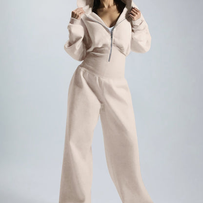 Combinaison pantalon femme à capuche, ample, taille marquée, fermeture éclair, couleurs variées