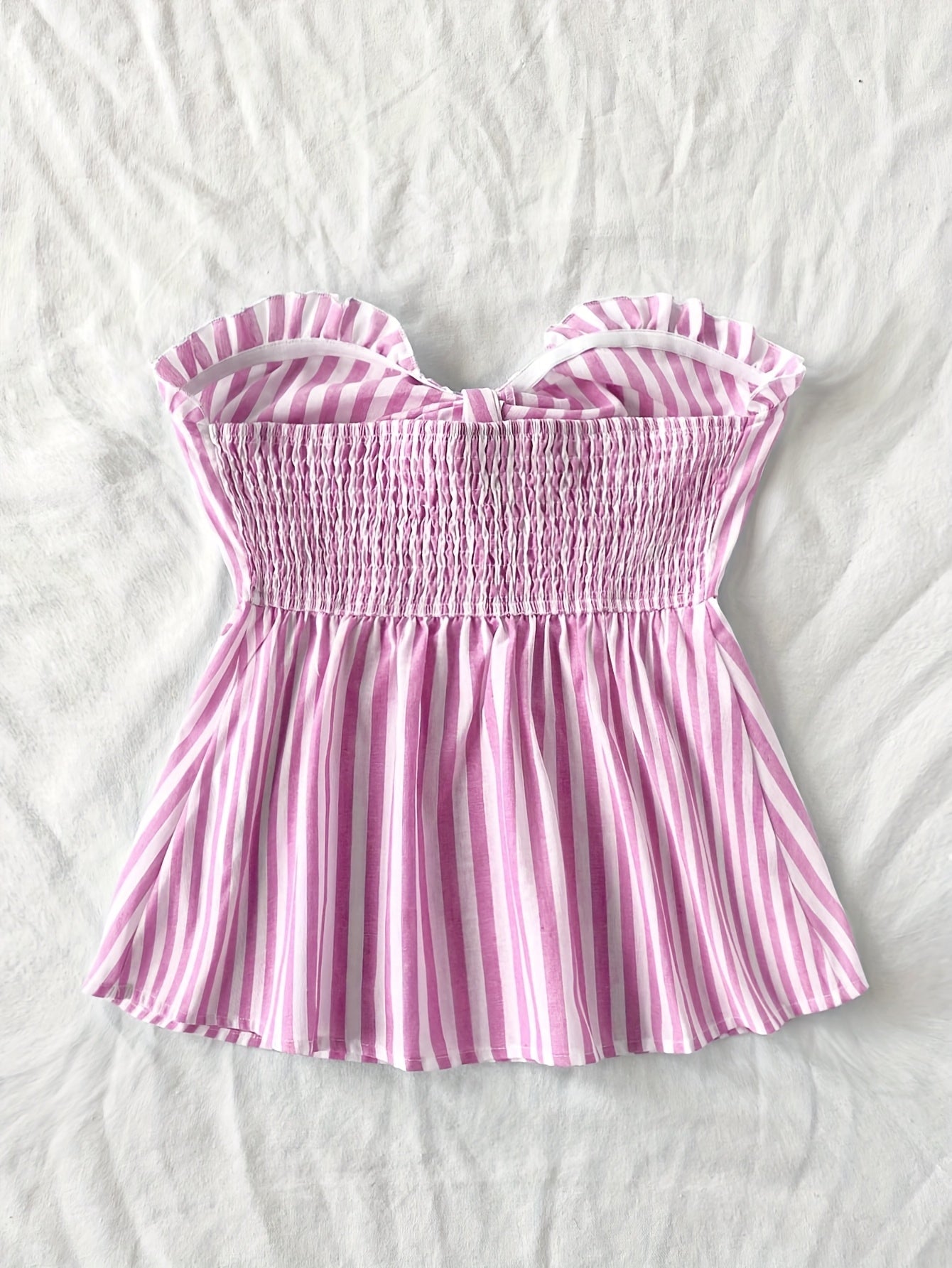 Striped tied-front bustier top casual style for women