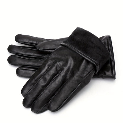 Gants noirs homme à l'aspect cuir, avec poignet élastique et bouton-pression