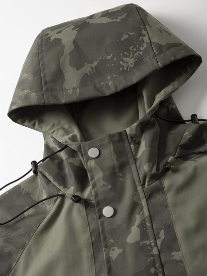 Veste Homme Camouflage Vert à Capuche et Fermeture Éclair
