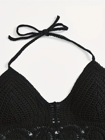 Top corto bohemio para atar para mujer estilo festival con detalles calados y flecos