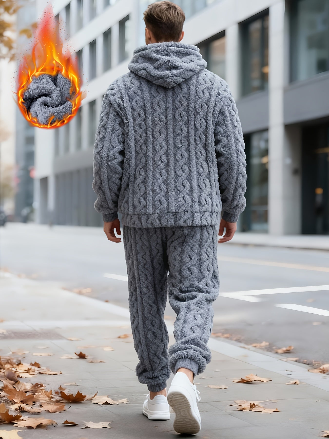Ensemble de Survie Homme en Tissu Doux Texturé, Chaud, à Capuche et Pantalon, Gris Foncé