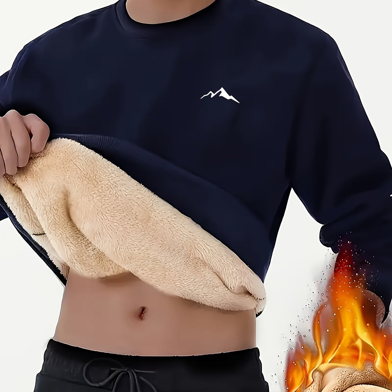 Sweat-shirt homme chaud col rond doublé molletonné avec motif montagne