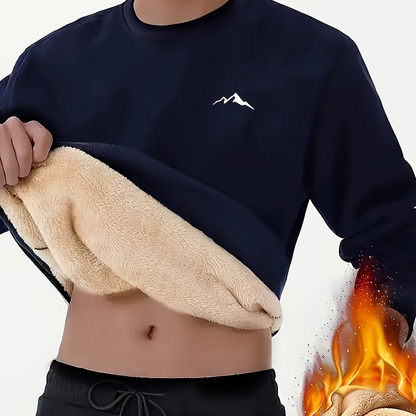 Sweat-shirt homme chaud col rond doublé molletonné avec motif montagne