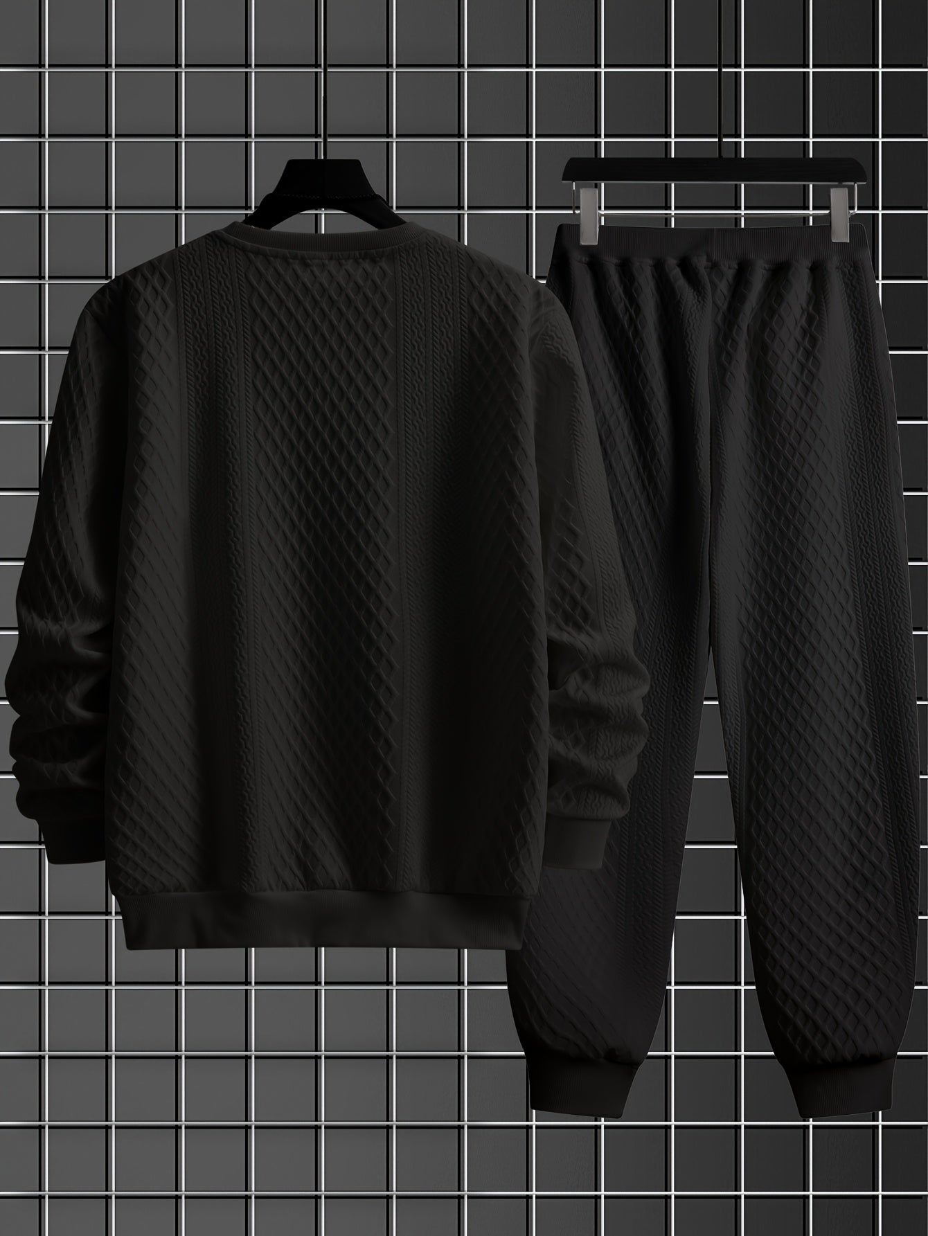 Ensemble Homme Pull Col Rond et Pantalon Jogging Tissé Motif Losanges