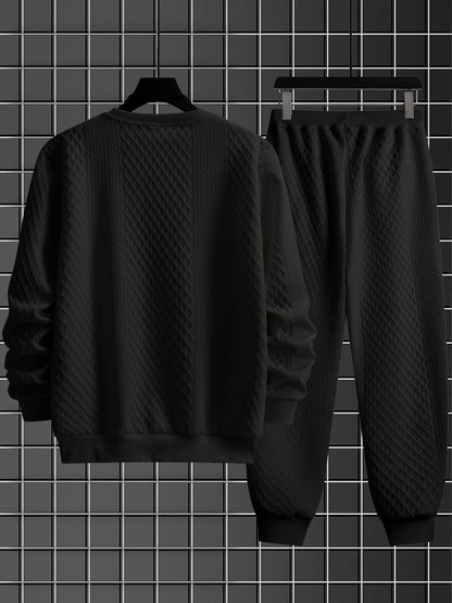 Ensemble Homme Pull Col Rond et Pantalon Jogging Tissé Motif Losanges