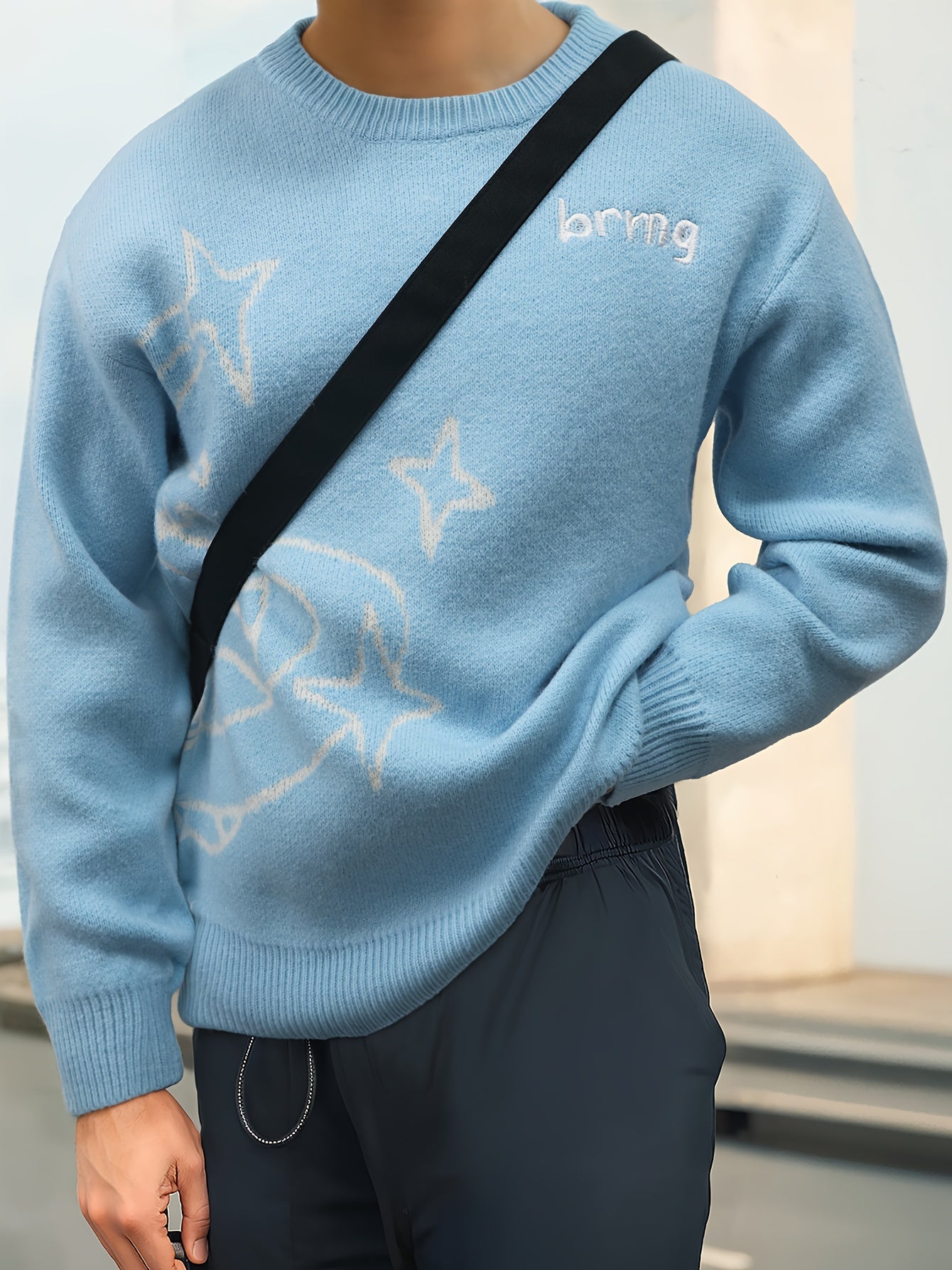 Pull en maille unisexe avec motif Planète et étoiles à col rond