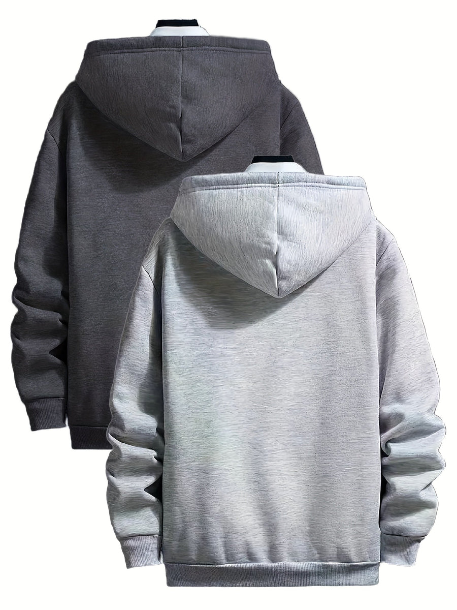 2-pack varma herrhoodies med huva, fleecefodrad insida och känguruficka