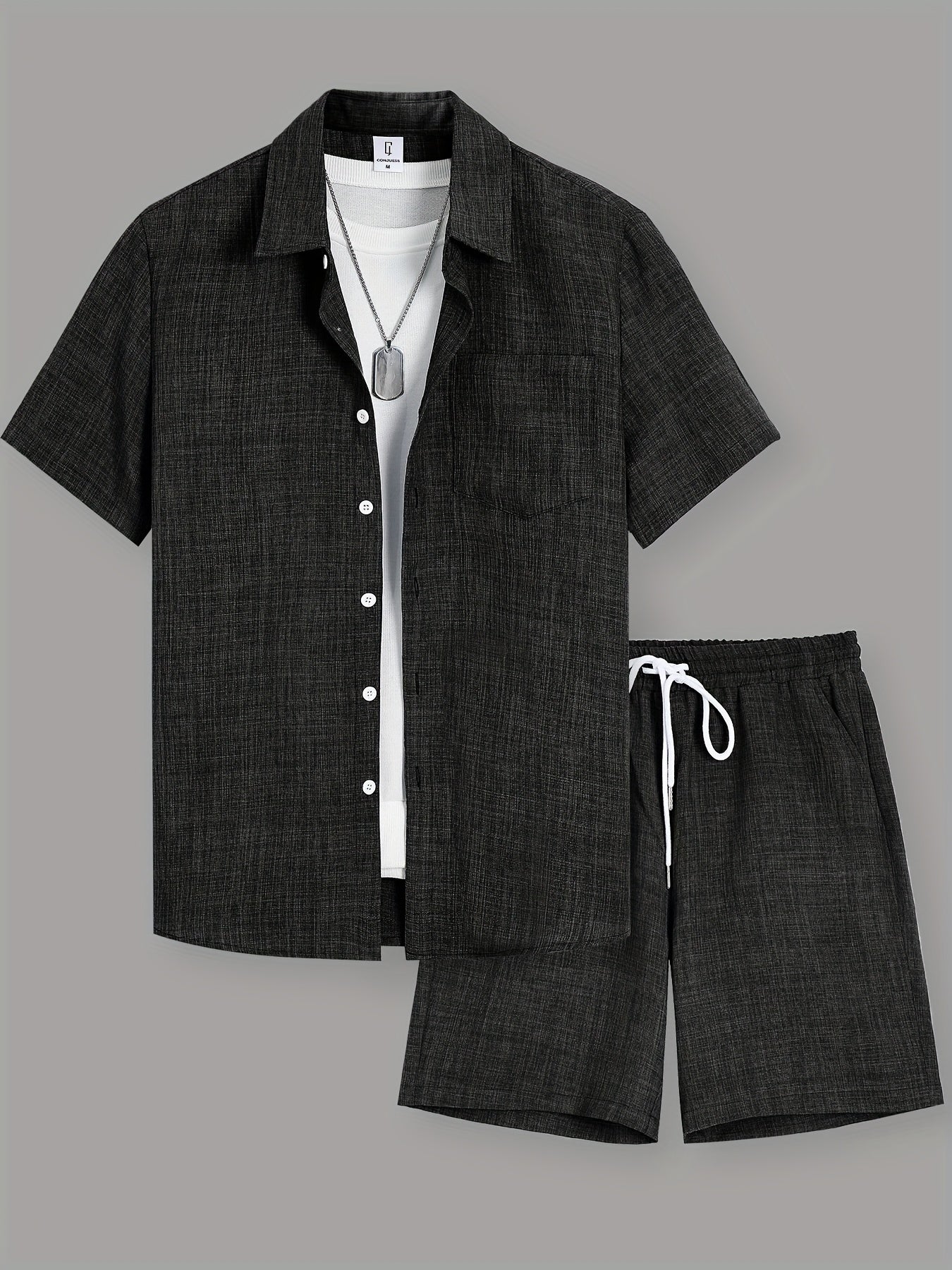 Ensemble décontracté pour homme – chemise à manches courtes et short, style urbain estival