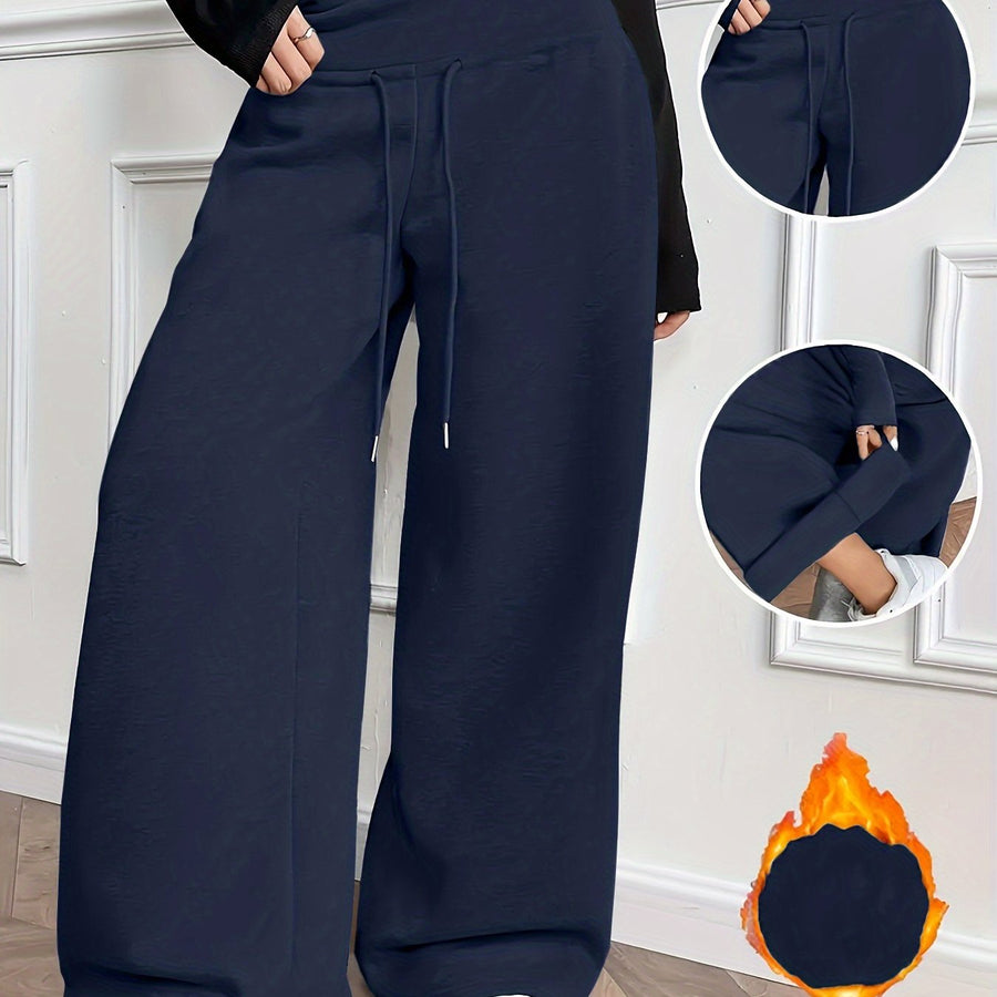 Pantalon large fluide taille haute avec cordon de serrage Femme