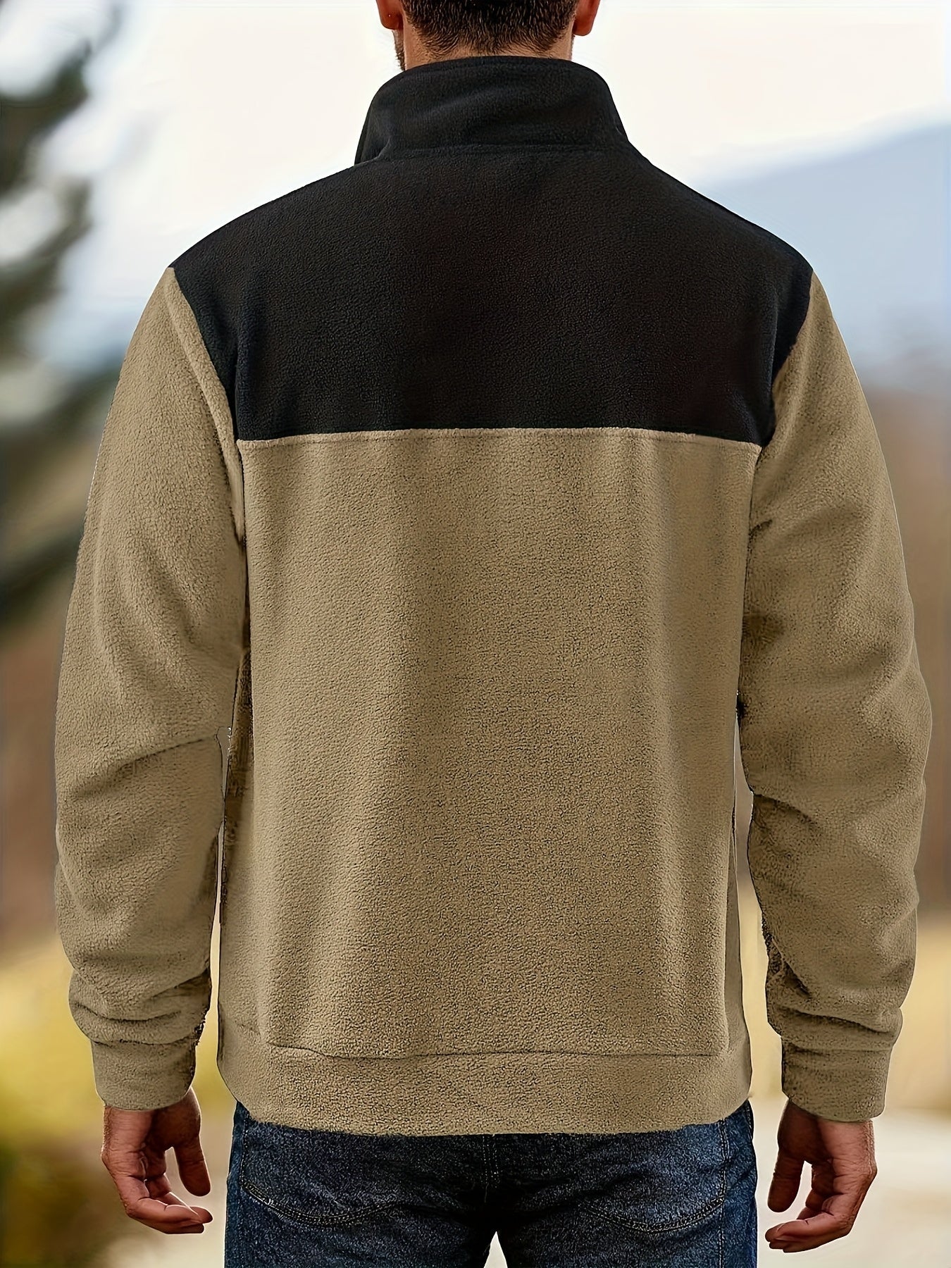 Pull Homme en Polaire Bicolore avec Col Montant et Boutons à Pression