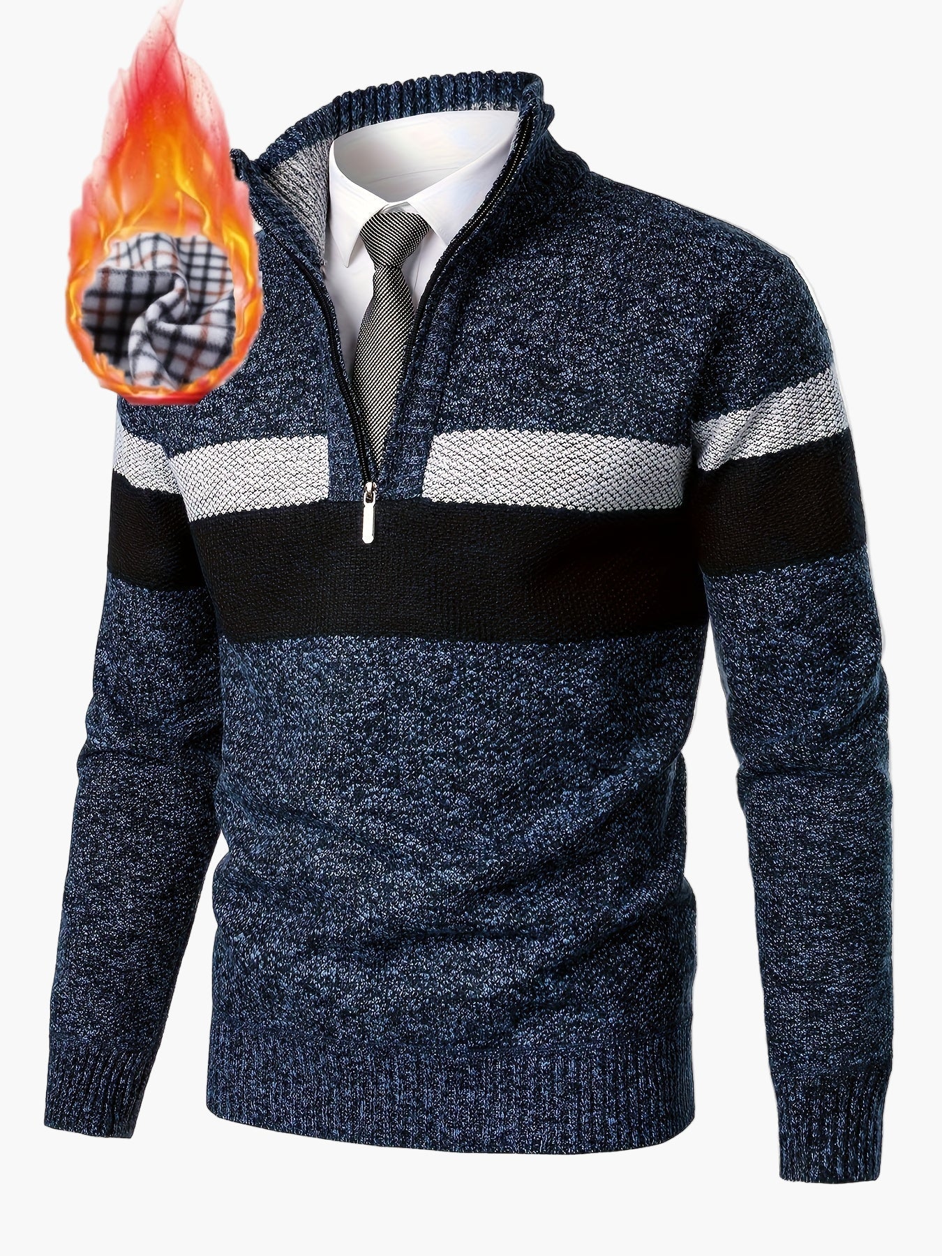 Herrepullover med lynlås og høj hals i casual business-stil, varm til efterår og vinter