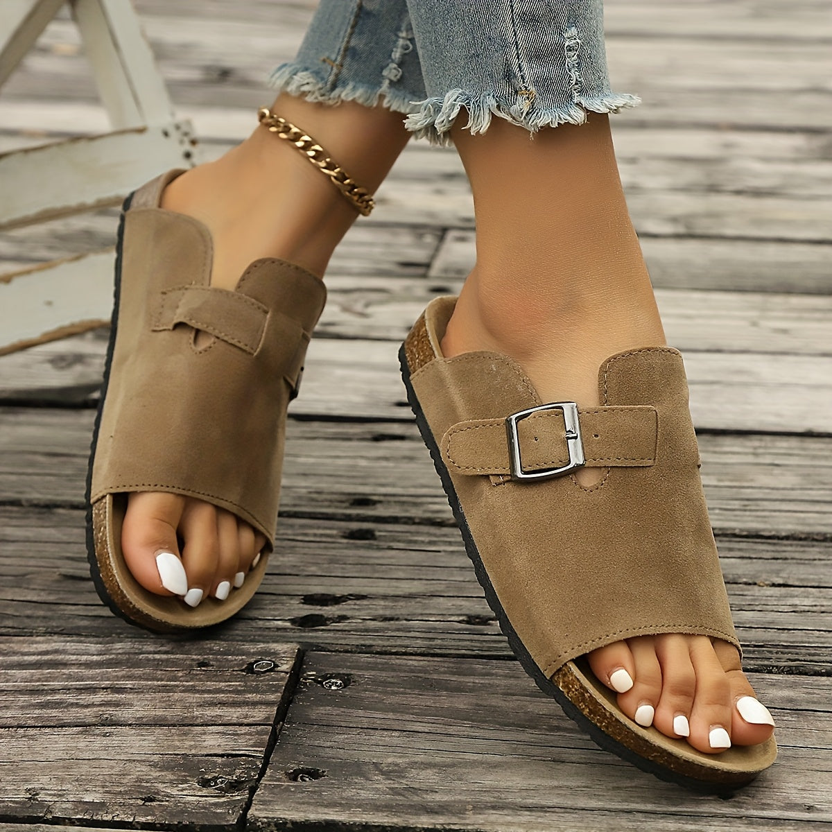 Sandales décontractées à bride boucle pour femme – Style slip-on confortable et chic