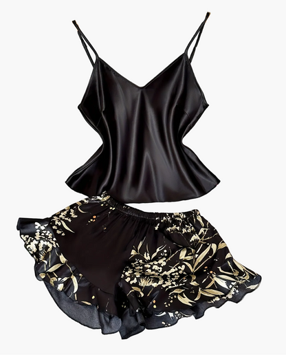 Pyjama Femme Style Élégant Décontracté à Bretelles Imprimé Fleuri – Ensemble Haut et Short d'Été