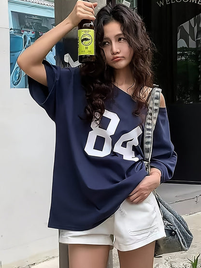 T-shirt oversize femme style varsity décontracté numéro rétro streetwear