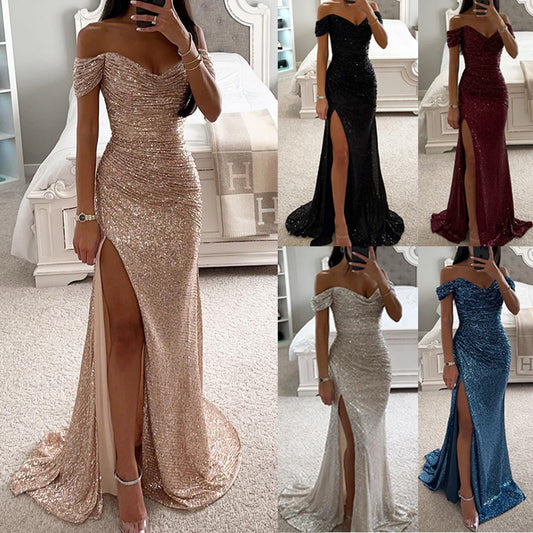 Ruby – Robe Off-Shoulder Pailletée avec Fente