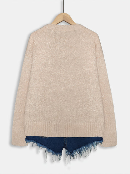 Pull en maille femme col rond à motif chats manches longues