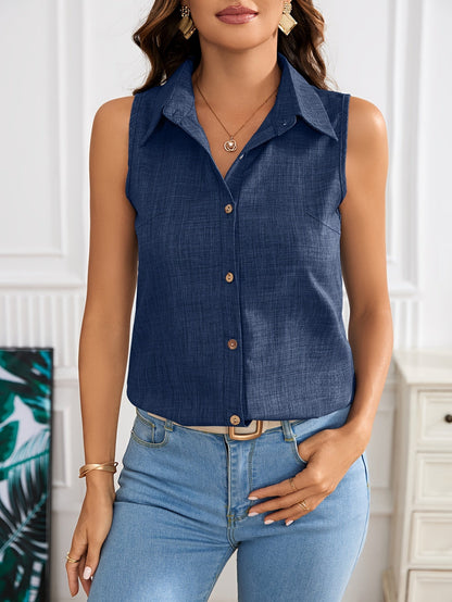 Ærmeløs damebluse i elegant polo-stil til sommeren