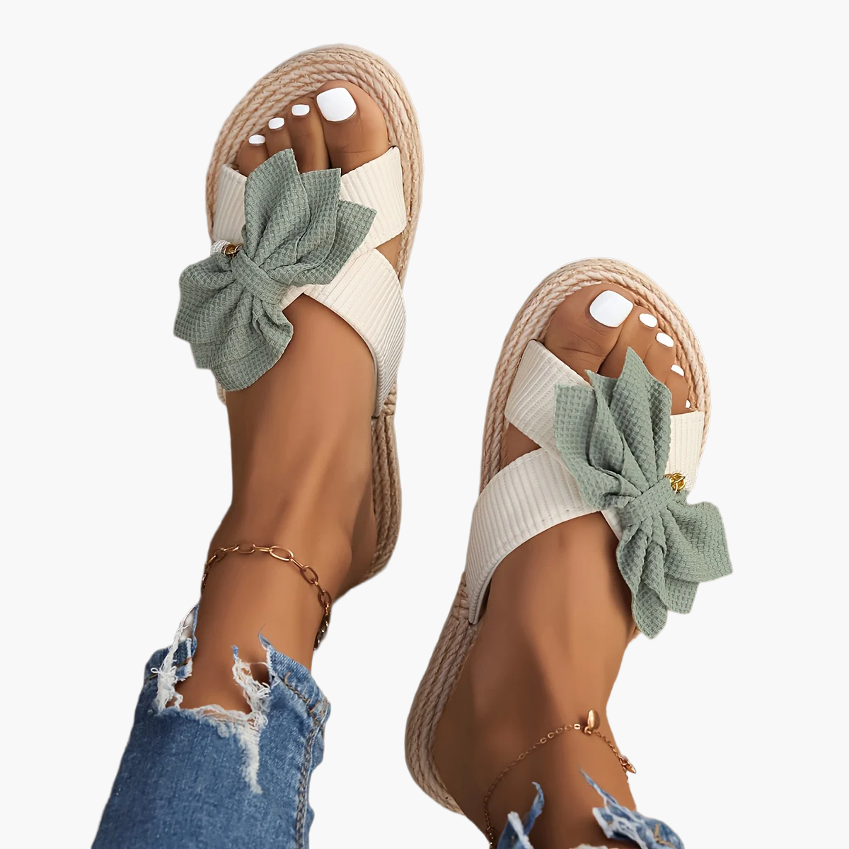 Sandali estivi con fiocco per donna, stile casual e chic