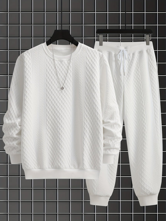 Ensemble Homme Pull Col Rond et Pantalon Jogging Tissé Motif Losanges