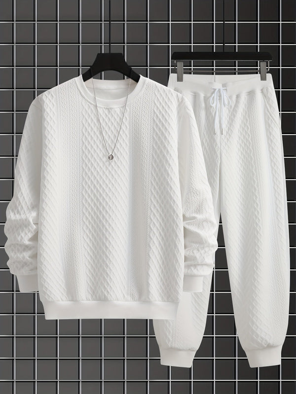 Ensemble Homme Pull Col Rond et Pantalon Jogging Tissé Motif Losanges