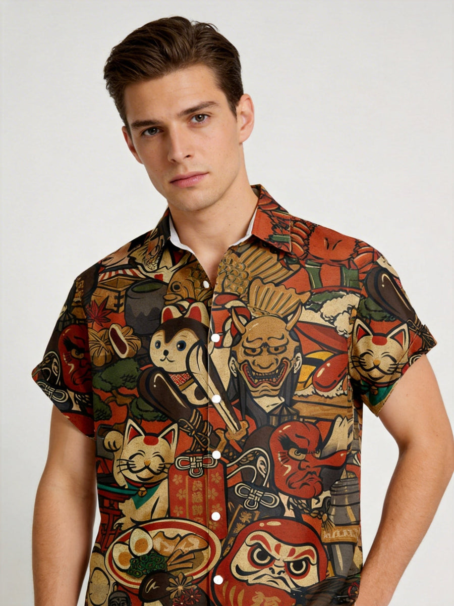 Men's short-sleeve shirt Japanese style graphic casual party vacation