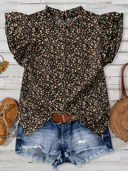 Elegant blommig blus med volangärmar för kvinnor - Avslappnad sommarstil