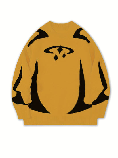 Pull en maille unisexe à motifs abstraits et col rond