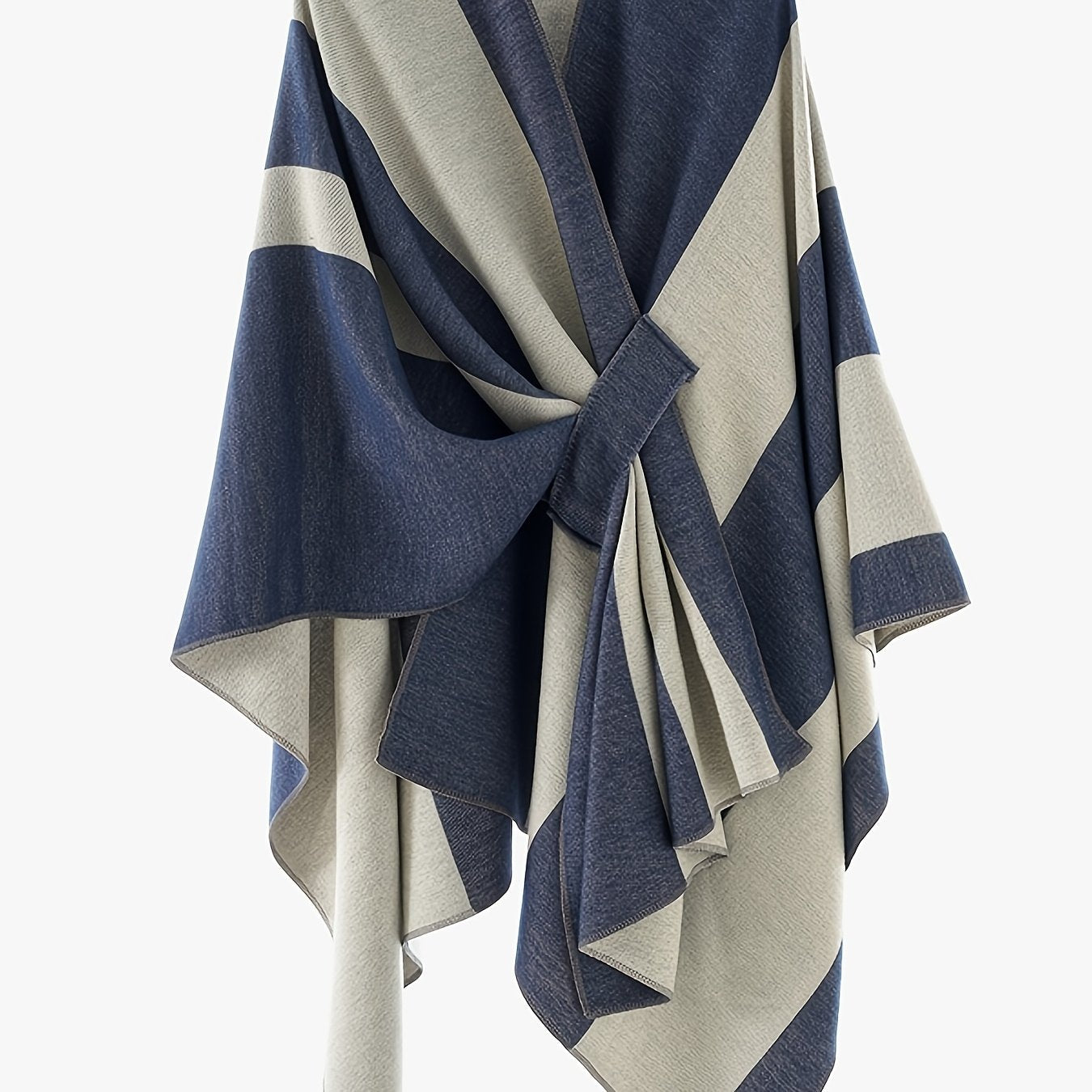 Poncho Cape Femme Rayé Bicolore avec Nœud Décoratif Doux