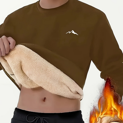 Sweat-shirt homme chaud col rond doublé molletonné avec motif montagne