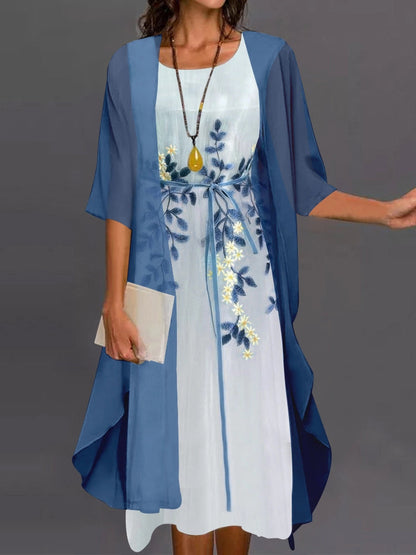 Elegantes zweiteiliges Damenkleid im Abendstil, schickes Ensemble mit fließender Jacke, ideal für Zeremonien und Events
