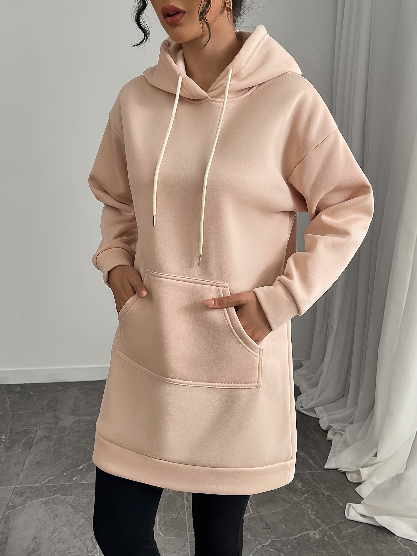 Robe Sweat à Capuche Femme Longue avec Poche Kangourou Manches Longues