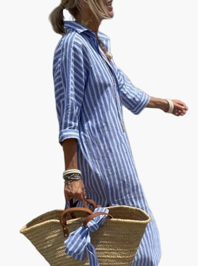 Robe Chemise à Rayures Élégante Femme Style Décontracté Chic pour Sorties et Vacances